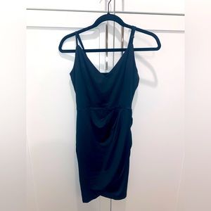 Black spaghetti strap wrap party dress